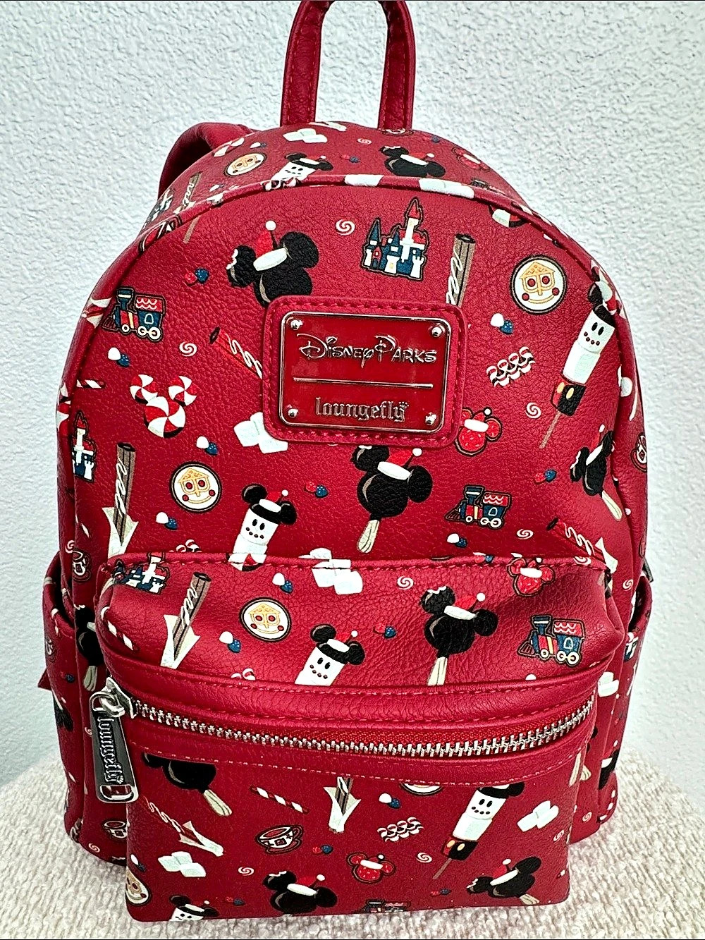 Loungefly Disney Parks Christmas Holiday Snacks Mini Backpack Red & Black